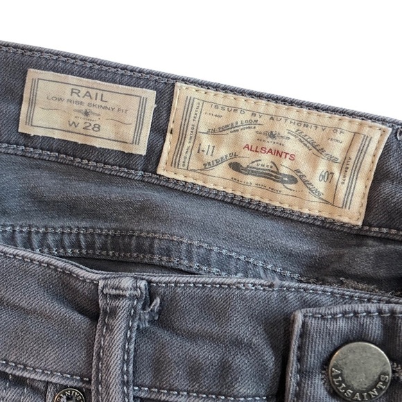 AllSaints Rail jeans low rise skinny grey ankle zippers 28 - Picture 6 of 8